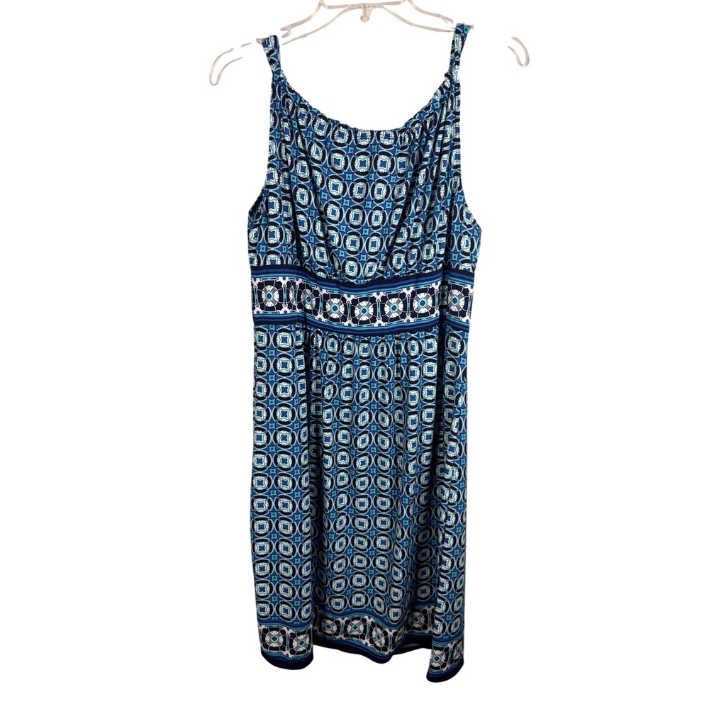 Max Studio Dress Womens XL Blue Geometric Empire Waist Excellent - Picture 2 of 10